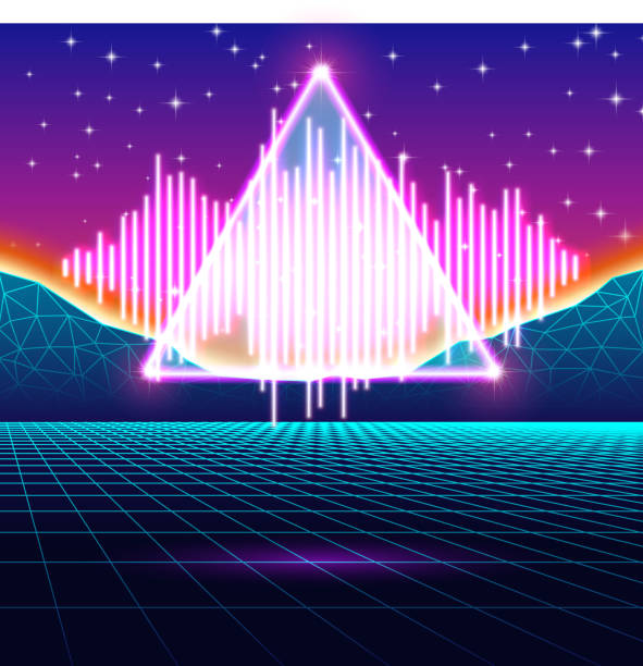 retro-gaming neon hintergrund mit glänzenden musik wave - nerd technology old fashioned 1980s style stock-grafiken, -clipart, -cartoons und -symbole