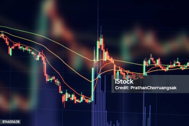 Abstract Business Stock Graph On Monitor With Up Stock Graph Stock Photo - Download Image Now
