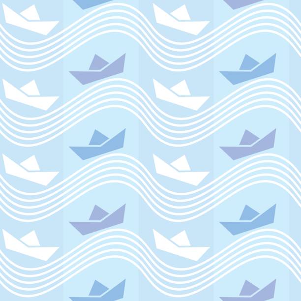 Seamless wallpaper pattern with paper boat icons vector art illustration