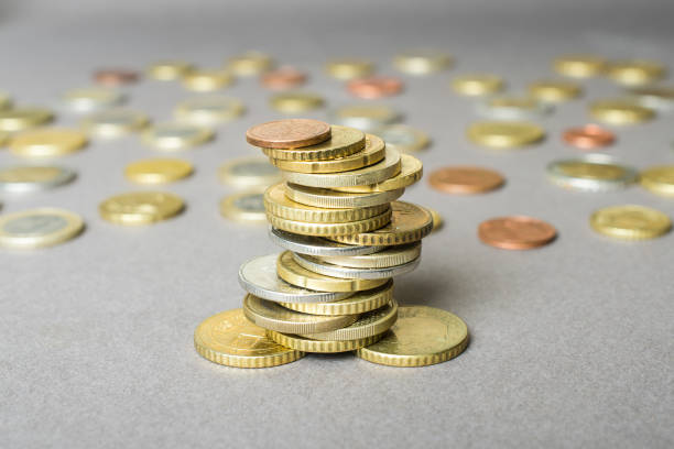 istock Coins stacked on each other in different positions. Money concept. 814622546