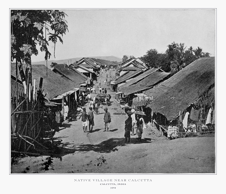 Antique India Photograph: Native Village Near Calcutta, India, 1893. Source: Original edition from my own archives. Copyright has expired on this artwork. Digitally restored.