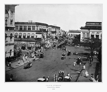 Antique India Photograph: Clive Street, Calcutta, India, 1893. Source: Original edition from my own archives. Copyright has expired on this artwork. Digitally restored.