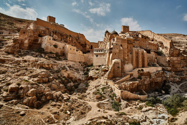 Mar Saba monastery at the desert (Israel) stock photo