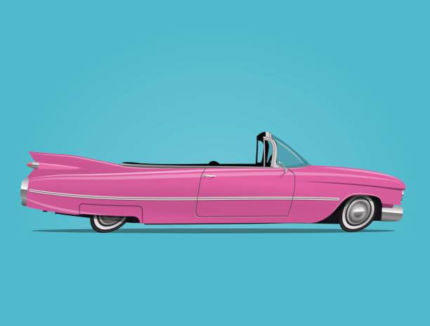 istock Cartoon styled vector illustration of the pink retro car cabriolet 814651466