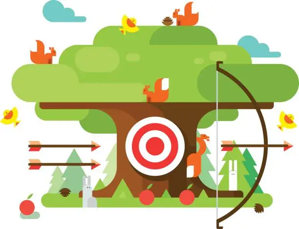 Vector illustration of Right targets tree with animal