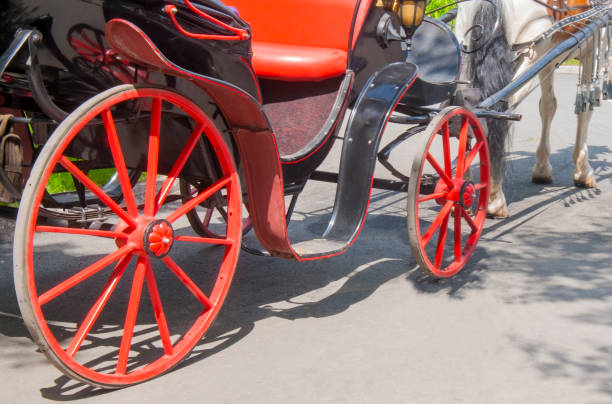 istock Red horse drawn carriage for walks in the park 814655646