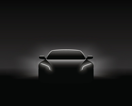 Front View Dark Concept Car Silhouette. Realistic Vector Illustration. Poster.