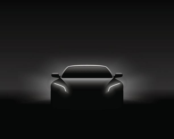 Front View Dark Concept Car Silhouette. Realistic Vector Illustration. Front View Dark Concept Car Silhouette. Realistic Vector Illustration. Poster. front view stock illustrations