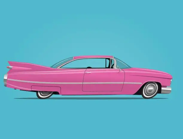 Vector illustration of Cartoon styled vector illustration of the vintage pink car.