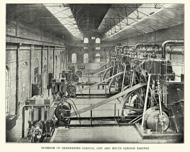 generating station, city and south london railway, 1899 - industrial age foto e immagini stock