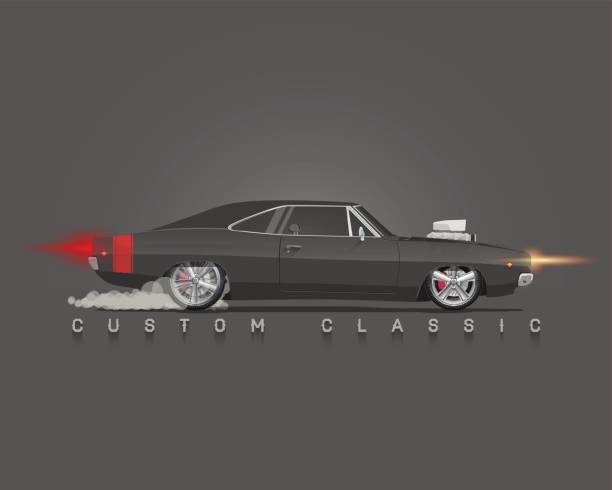 Classic 70s muscle car. High detailed vector illustration. Classic 70s muscle car. Side View. High detailed vector illustration. Side view. car burnout stock illustrations