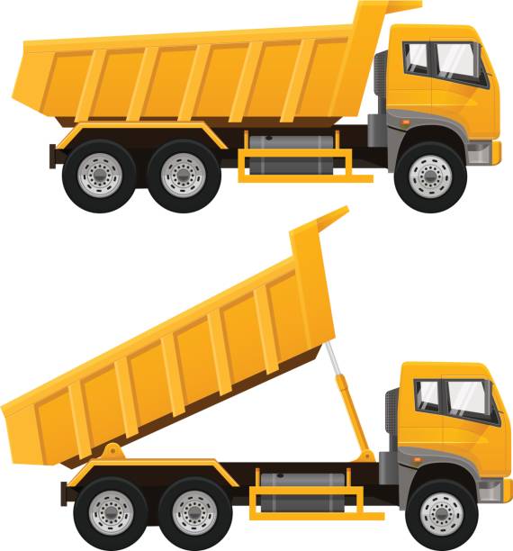 illustrazioni stock, clip art, cartoni animati e icone di tendenza di camion dei dumper. illustrazione vettoriale. - autocarro ribaltabile