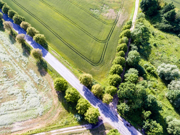 istock drone image. aerial view of rural area with fields and forests 814660938