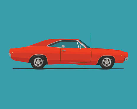 American Classic Red Color Muscle Car. Vector Illustration.