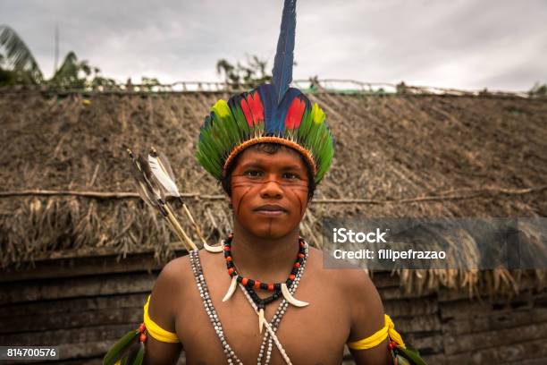 Native Brazilian Man From Tupi Guarani Tribe In Brazil Stock Photo - Download Image Now