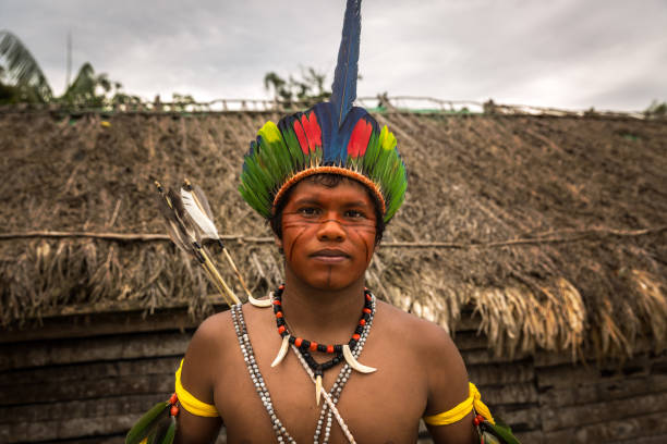 rodem brazylijczyk z plemienia tupi guarani w brazylii (indio) - indian ethnicity indian culture men portrait zdjęcia i obrazy z banku zdjęć