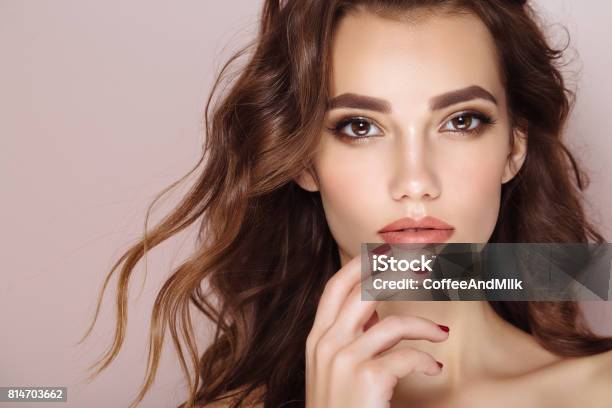 Studio Shot Of Young Beautiful Woman Stock Photo - Download Image Now - Human Lips, Fashion Model, Women