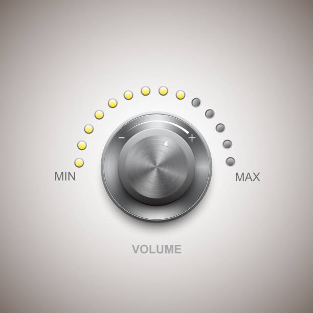 Volume button (music knob) with metal texture Volume button (music knob) with metal texture volume knob stock illustrations
