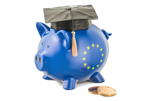 savings for education in european union concept, 3d rendering isolated on white background - european union coin european union currency coin isolated objects imagens e fotografias de stock