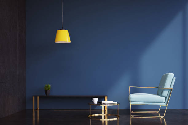 istock Dark blue living room, armchair 814725758