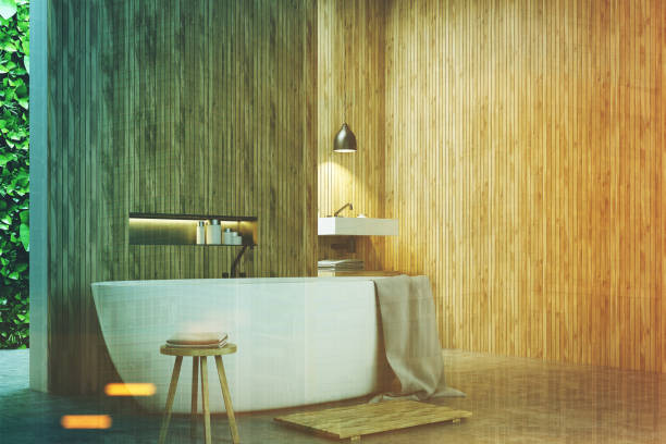 istock Eco bathroom corner, a sink and wood toned 814728456