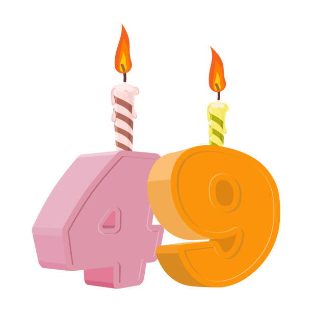 illustrations, cliparts, dessins animés et icônes de anniversaire de 49 ans. nombre avec bougie festive pour le gâteau de fête. anniversaire de quarante neuf - 45 49 years