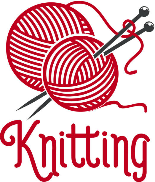 ilustrações de stock, clip art, desenhos animados e ícones de knitting vector ionc of knit pins and wool clew - clew bay
