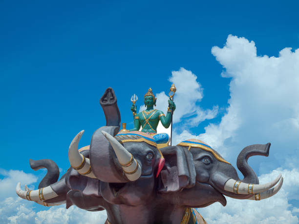 Indra on Erawan elephant in Wat Saman Rattanaram Chachoengsao province of thailand. (clipping path)