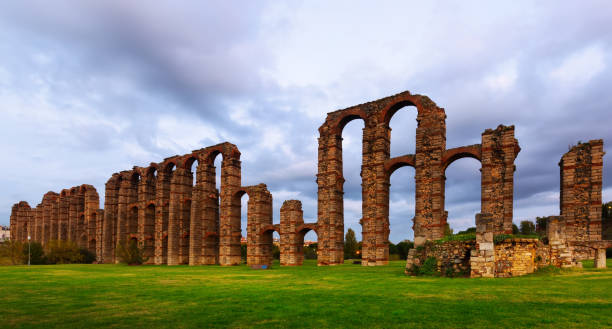 istock old roman aqueduct in  twilight lights. Merida 814790930