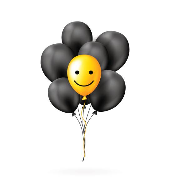 istock Yellow and black balloons bunch with smile face. Motivation concept. 814811870