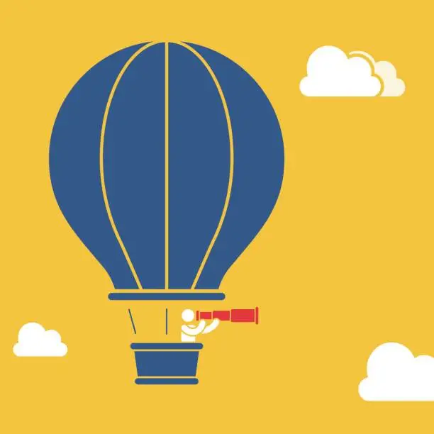 Vector illustration of Businessman in hot air balloon