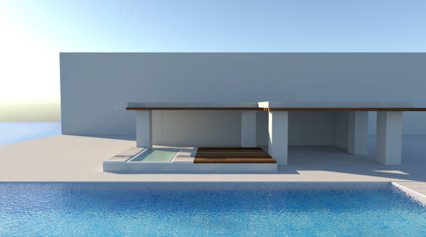 istock The empty exterior areas beach house with pool in modern design 3d rendering 814876946