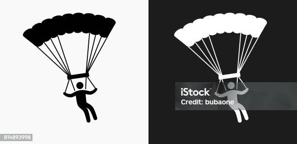 Parachuting Icon On Black And White Vector Backgrounds Stock Illustration - Download Image Now