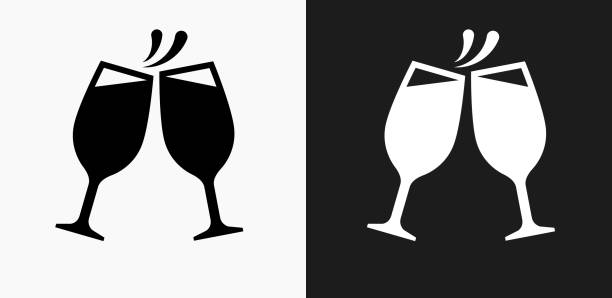 黒と白のベクトルの背景にガラス アイコンを乾杯 - spilling wine glass drink点のイラスト素材／クリップアート素材／マンガ素材／アイコン素材