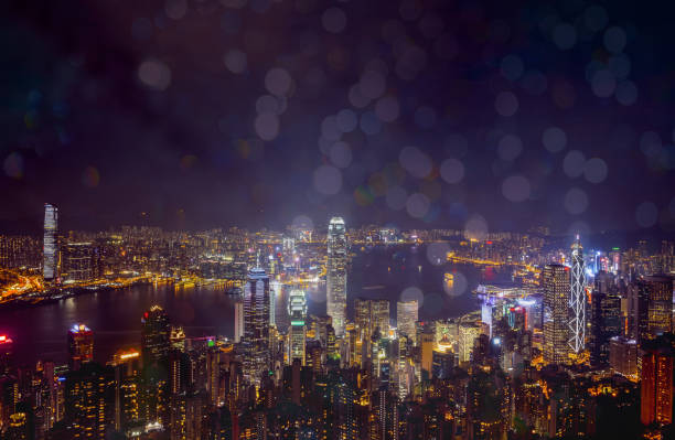 istock Hong Kong city view at night with circle light background 814896800