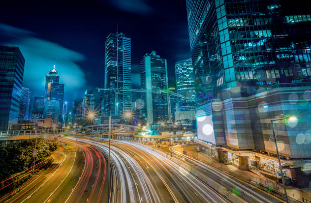 istock Hong Kong city view at night with circle light background 814896804