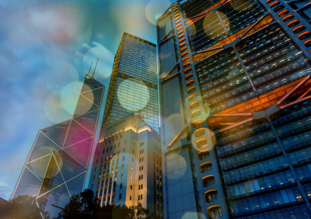 istock Hong Kong city view at night with circle light background 814896812