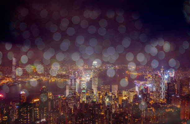 istock Hong Kong city view at night with circle light background 814897028