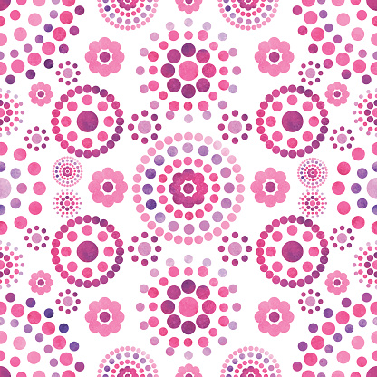 Seamless watercolor patterns resembling flowers, abstract circle pattern made of watercolor swatches