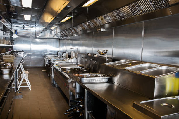 istock Professional kitchen, view counter in steel 814908716