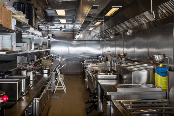 istock Professional kitchen, view counter in steel 814908724