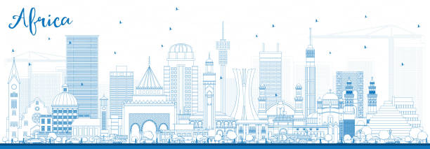 Outline Africa Skyline with Famous Landmarks. Outline Africa Skyline with Famous Landmarks. Vector Illustration. Business Travel and Tourism Concept. Image for Presentation, Banner, Placard and Web Site. kinshasa stock illustrations