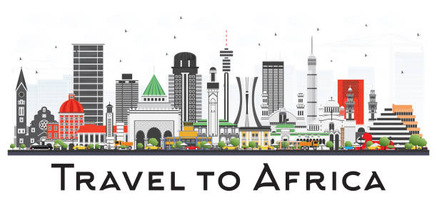 Africa Skyline with Famous Landmarks. Africa Skyline with Famous Landmarks. Vector Illustration. Business Travel and Tourism Concept. Image for Presentation, Banner, Placard and Web Site. kinshasa stock illustrations