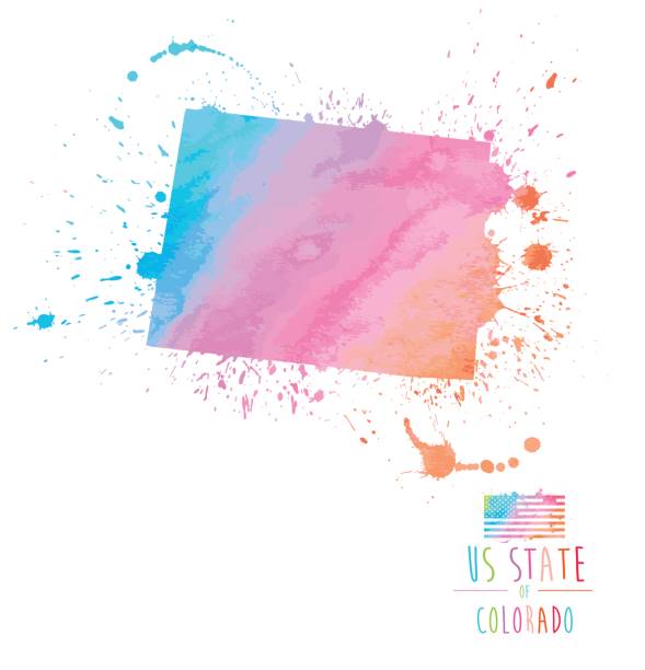 Colorado State Watercolor Splash A vector illustration of a watercolor painting of the state of Colorado in a ink splat grunge style. colorado flag art pictures stock illustrations