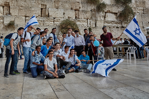 Jerusalem - 15 November, 2016: Many people participate Bar Mitzva celebration at old Jerusalem