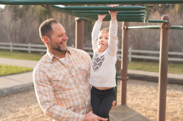 istock Dad helps his young daughter learn to use the monkeybars at the playground 814937058