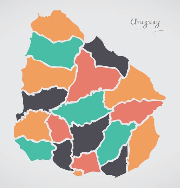 карта уругвая с состояниями и современными круглыми формами - uruguay stock illustrations