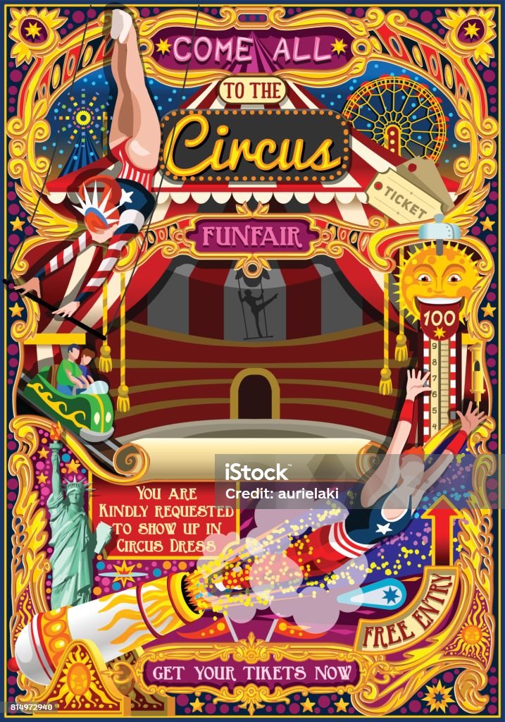Parque de atracciones de circo carnaval invitan a cartel tienda Vector ilustración - arte vectorial de Circo libre de derechos