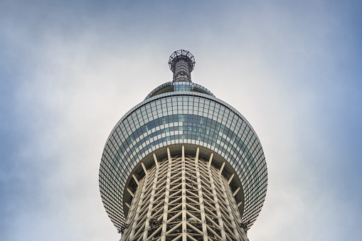Tokyo, Japan - October 21, 2016: close up top of Tokyo Sky Tree, the highest Radio tower free-standing structure in Japan.