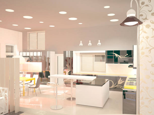 istock 3d rendering of a furniture showroom interior design - kitchen 814979998